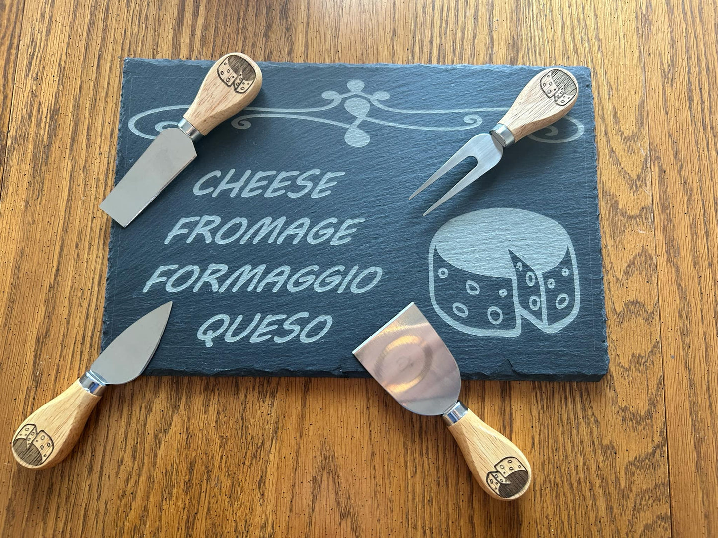 Laser Engraved Slate Cheese Board Set